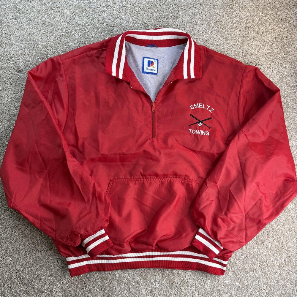 Vintage Rennoc Jacket Mens XL Red 1/4 Zip Lined Windbreaker Smeltz Towing